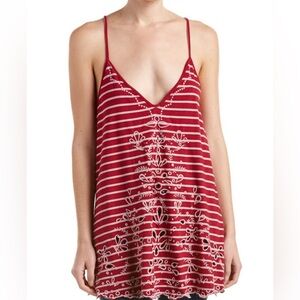 Free People Seafaring Tank Top‎ Embroidered Floral Stripe Tunic Cami Size Medium